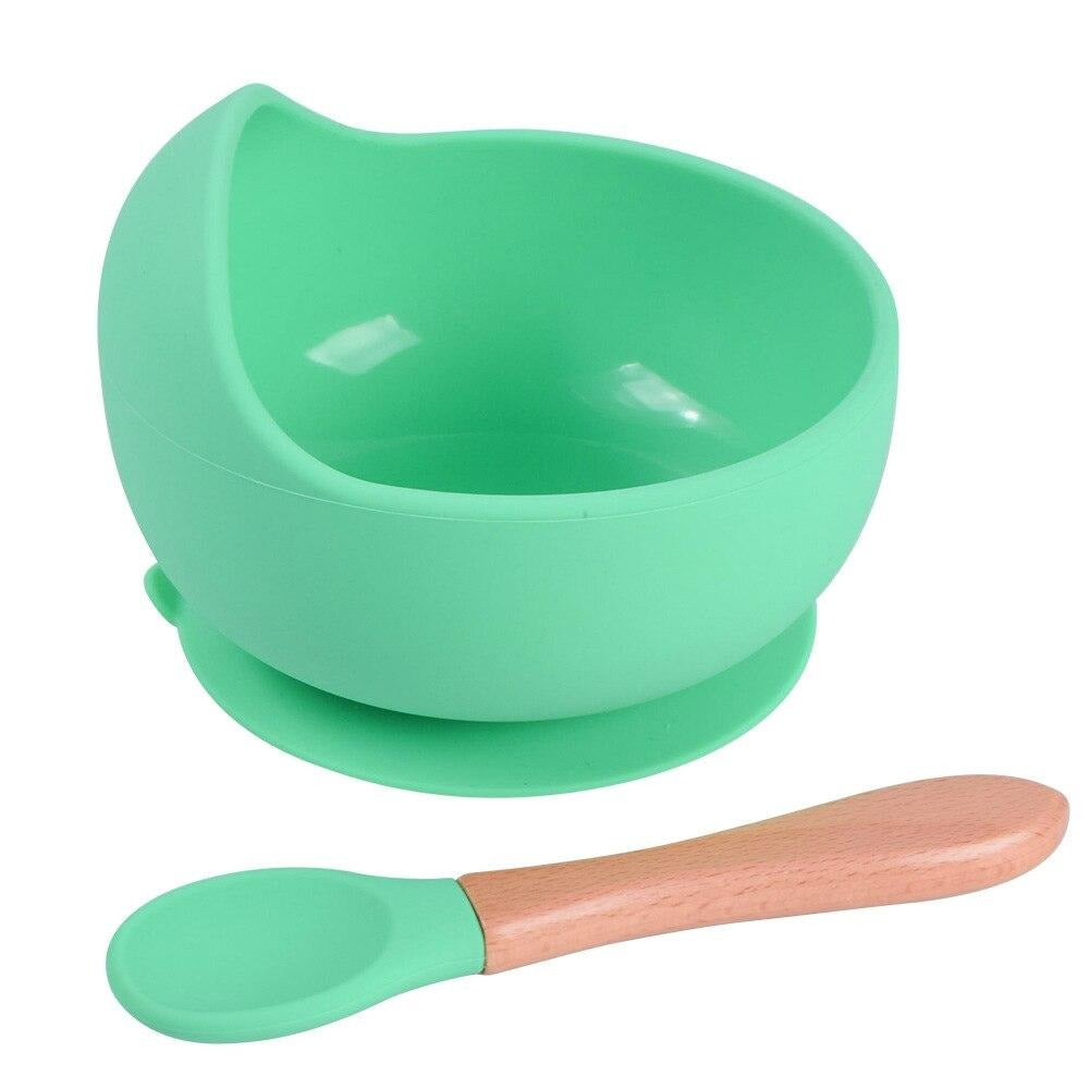Baby Suction Cup Bowl Baby Food Supplement Bowl Spoon Cutlery Silicone Anti-Drop, Anti-Tip, Anti-Scald Portable Children'S Dinner Plate