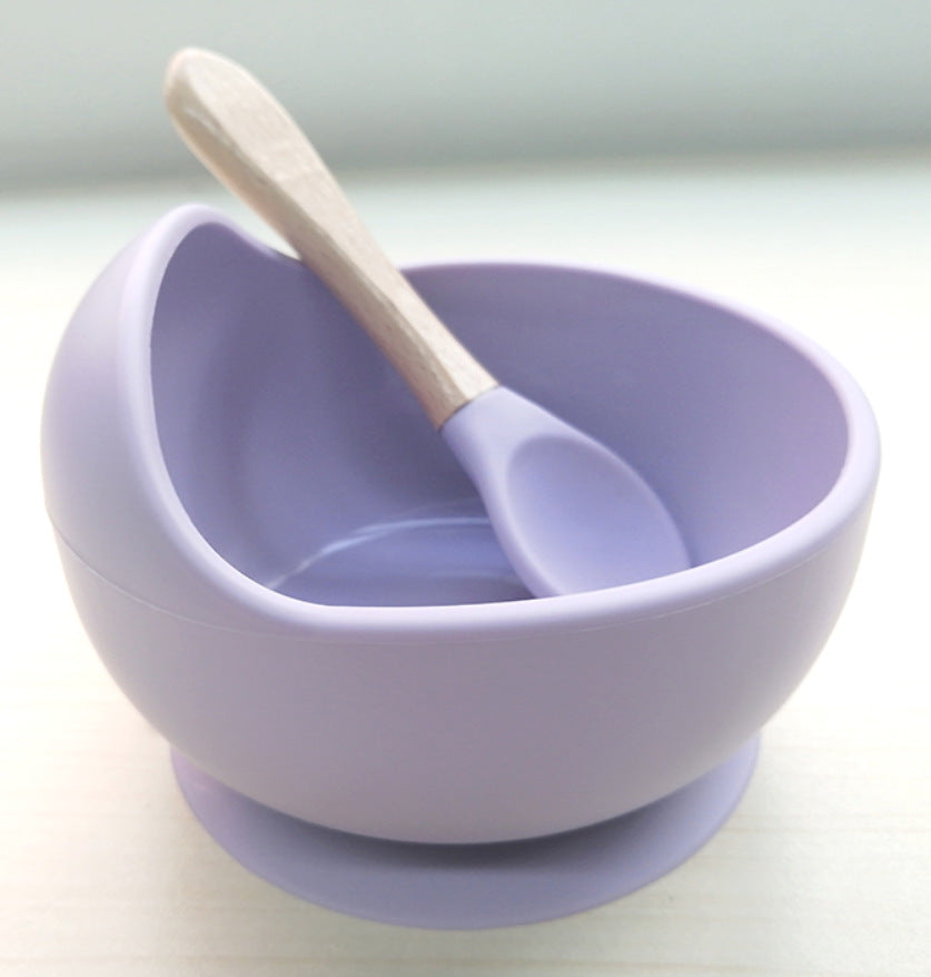 Baby Suction Cup Bowl Baby Food Supplement Bowl Spoon Cutlery Silicone Anti-Drop, Anti-Tip, Anti-Scald Portable Children'S Dinner Plate